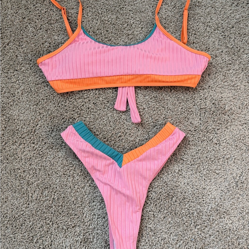 SHEIN Pink and Orange Bikini Set